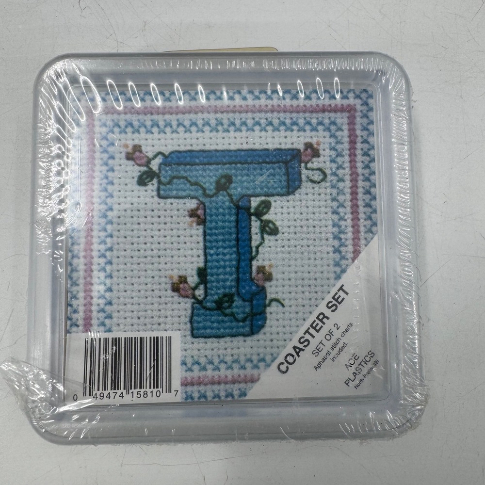 Vintage Alphabet Letter T Needlepoint Coaster Set of 2 New in‎ Package Initial